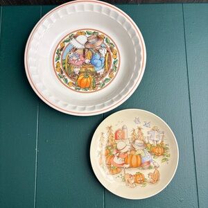 Vintage 90s Watkins Country Kids autumn pie plate and dessert plate